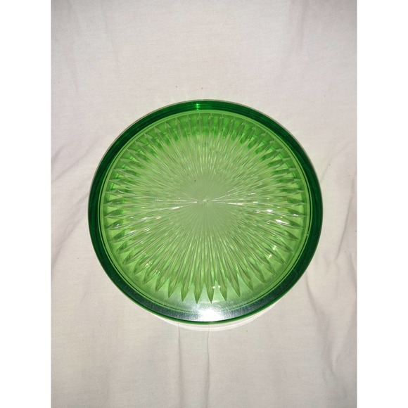 Gorgeous green depression glass covered bowl with ornate metal accented lid - Picture 4 of 6